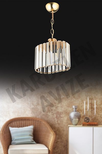 Kraliçe Kardelen Gold Single Z Crystal Stone Downward Facing Luxury Chandelier