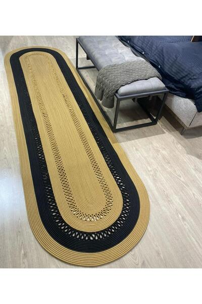 ModaCardin jüt hasır el örgüsü halı kilim yıkanabilir çift taraflı oval