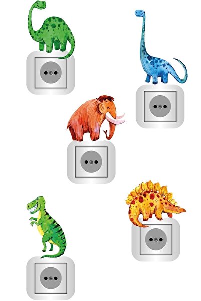 Kt Grup Eski Çağ Hayvanları 5 Adet Priz Sticker Seti