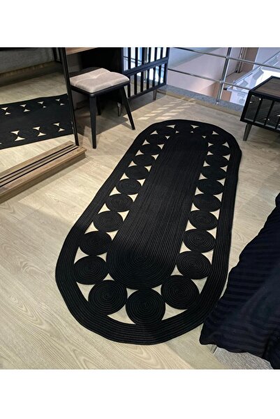 ModaCardin jüt hasır el örgüsü halı kilim yıkanabilir çift taraflı oval