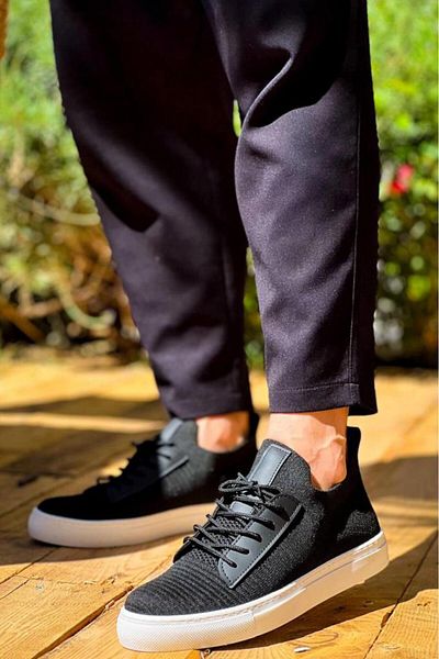 BPM KB-110 Tricotaj negru - Pantofi casual pentru bărbați cu șireturi cu talpă înaltă