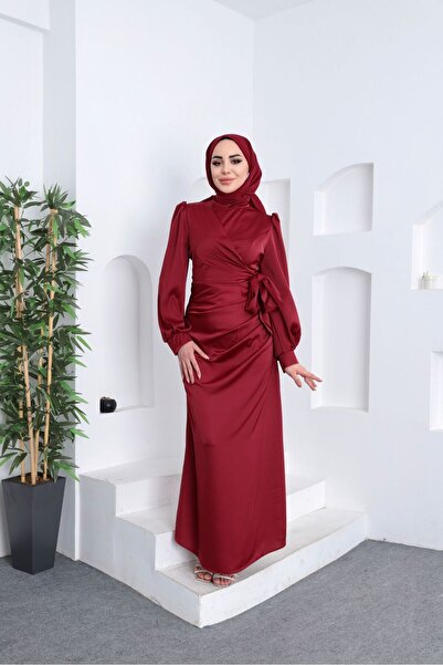 moda zeynaa YANDAN BAĞLAMA DETAYLI SATEN TESETTÜR ABİYE