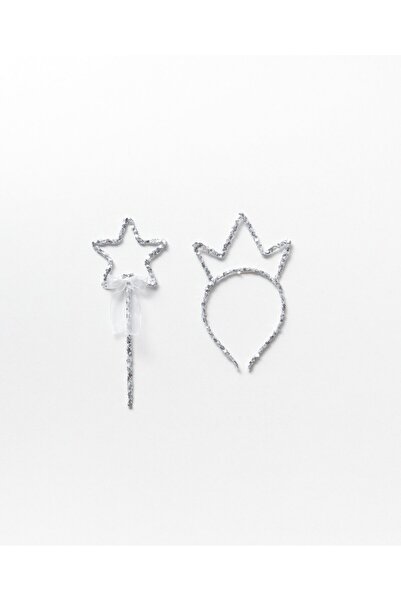 Pop Silver Sequined Queen Crown and Star Wand Set for Girl