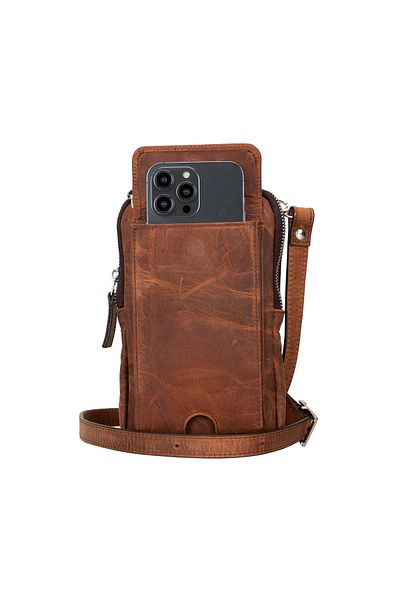 Lev Leather Men's Wallet Bag - Genuine Leather, Strap, Phone and Card Compartment, Name Writable