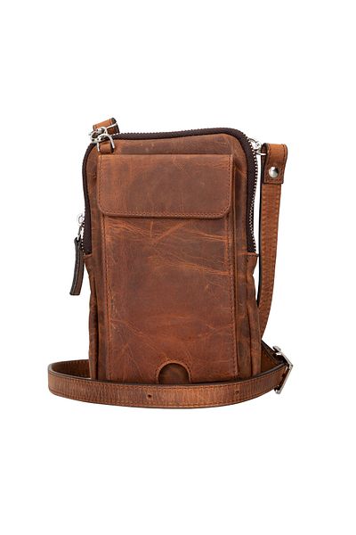 Lev Leather Men's Wallet Bag - Genuine Leather, Strap, Phone and Card Compartment, Name Writable