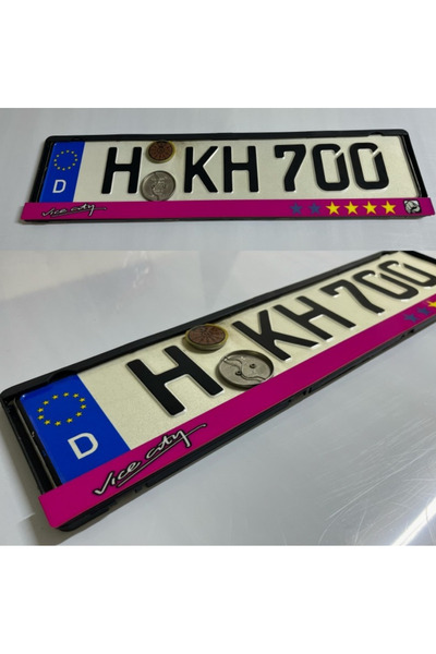 HMNL Dekor Araç Plakalığı ''gta  VICE CITY" DESENLİ Oto Plakalık Plastik (2 A...