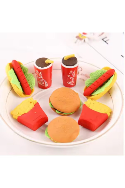 NaSaDAN Fast Food Menü Hamburger Kola Patates Sosisli 4'Lü Silgi Seti