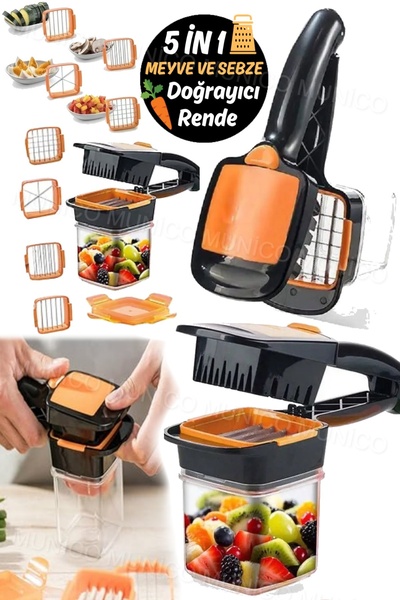 Munico 5 Farklı Şekilli Bıçak İle Sebze Meyve Et Dilimleyici 1 Saniyede kesme...