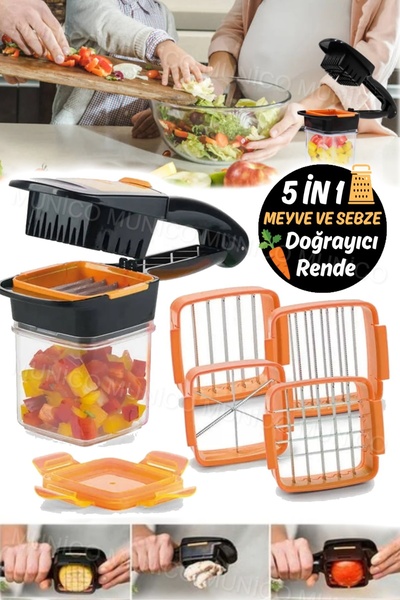 Munico 5'i 1 Arada Çok Fonksiyonlu Sebze Doğrayıcı Manuel Doğrayıcı 5 Başlıklı Sebze Meyve Dilimleme Rende