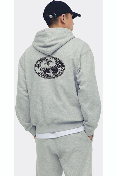 Boi Σετ αθλητική φόρμα 3 κλωστών Ying Yang Dragon - Χοντρή κουκούλα, Oversize Grey