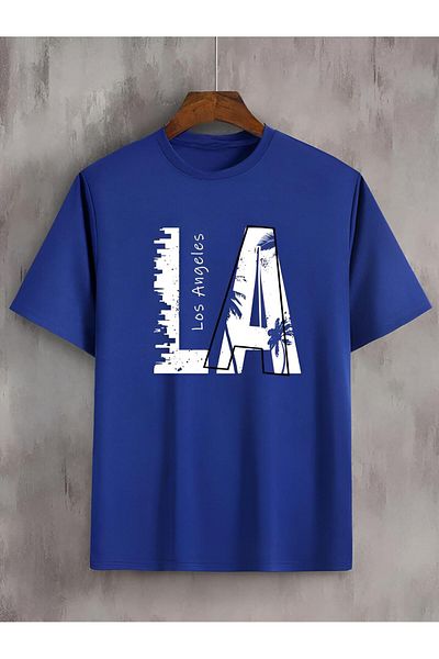 trendgar Unisex Oversize Μπλε T-Shirt - LA Printed