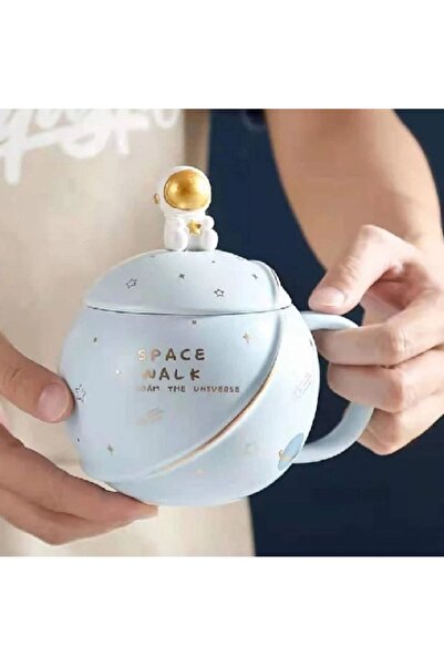 hediyeconcepti كوب سيراميك فضائي سعة 400 مل مع غطاء ملعقة كوب رائد فضاء لطيف