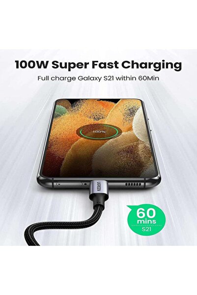 Ugreen Type-c To Type-c 100w 5a Örgülü 90 Derece Şarj Kablosu 2 Metre