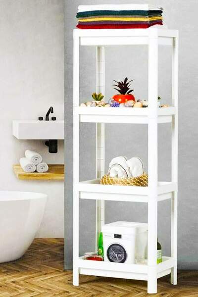 Arsimo Banyo Salon Mutfak Içi Pratik Demonte Raf Ünitesi 4 Katlı Beyaz