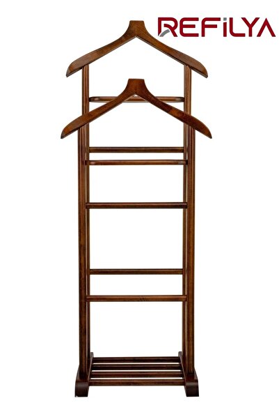 Refilya Iki Tepeli Dilsiz Uşak Koyu Kahverengi Masif Ahşap Palto Ceket Cüppe Ofis Yatak Odası El Yapımı