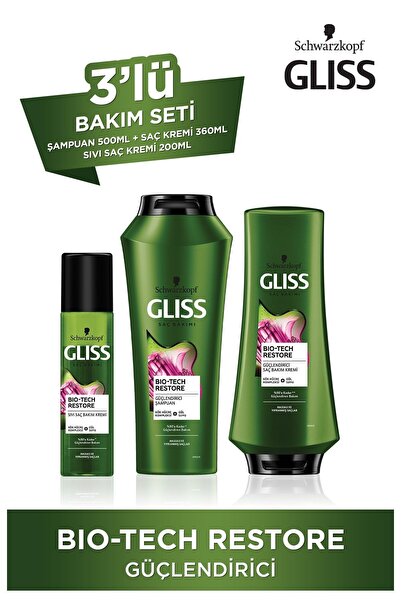 Gliss Bio-tech 500 Ml + Saç Kremi 360 Ml + Sıvı Saç Kremi 200 Ml