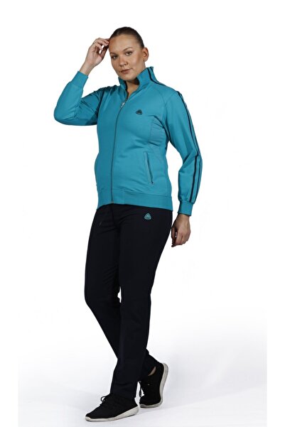 SOCCER Women's Petrol Blue Large Size Pocket Tracksuit Set 21263