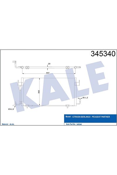 KALE Air Conditioner Radiator 345340   Partner 96>Berlingo 96> Xsara (97 00) 1.8D 1.9D Dw8 Xud9 6455V8 Sot