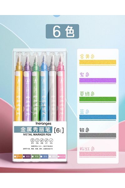 Bold Grup Inoranges Metalic Marker 6 Color Highlighter Set