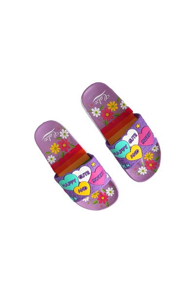 Calx Soft Flexible Sole Happy Written Floral Light Daily Girls' Slippers