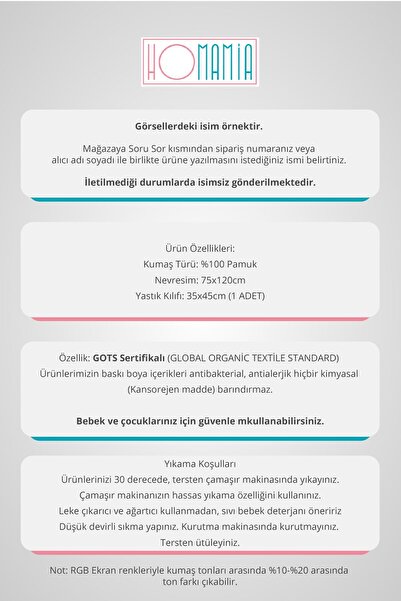 Homamia Isme Özel 75x120 Park Yatak Beşik Nevresim Takımı Ayıcık