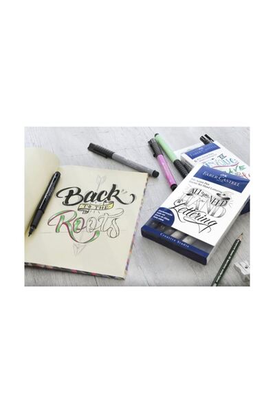 Faber Castell Artist Pen Calligraphy Set of 8, Black Gray Tones, 4 Nibs (B,S,1.5), Pencil Sharpener, B Degree Pencil