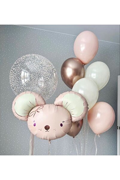 Parti Station Sevimli Fare Konsept Pembe Fare Balon Set Mouse Balloon Doğum G...