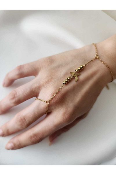 ZÜLİSCH Gold Colored Shahmeran Angel Wing Steel Bracelet