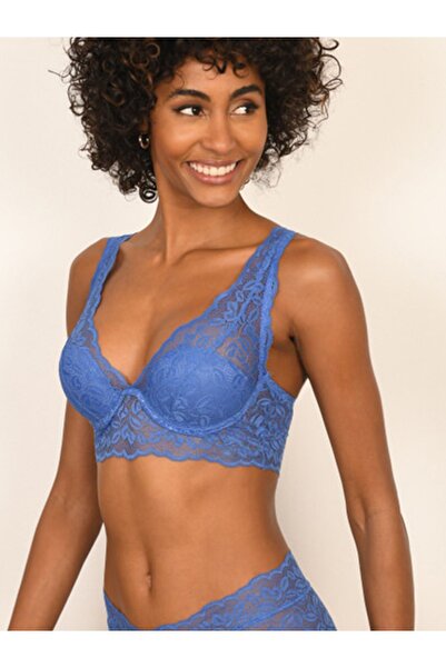 BICCA Sutien triunghi cu sârmă din seria Whitney cu dantelă cu detalii florale din dantelă, albastru