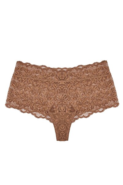 BICCA Σειρά Whitney Ψηλόμεση δαντέλα χωρίς ίχνη εσώρουχα Σέξι καφέ εσώρουχα με λεπτομέρεια από βραζιλιάνικη δαντέλα