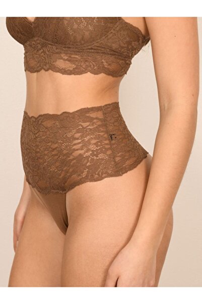 BICCA Seraphine Series High Waist Lace Thong Transparent Lace Detailed String Panties Brown