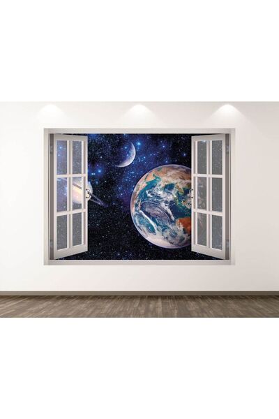 Kt Grup Gezegenler Full Hd Baskı 3D Pencere Modern Duvar Sticker