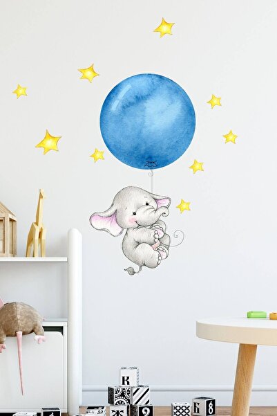 Kt Grup Slatka zidna naljepnica sa slonom i plavim balonima
