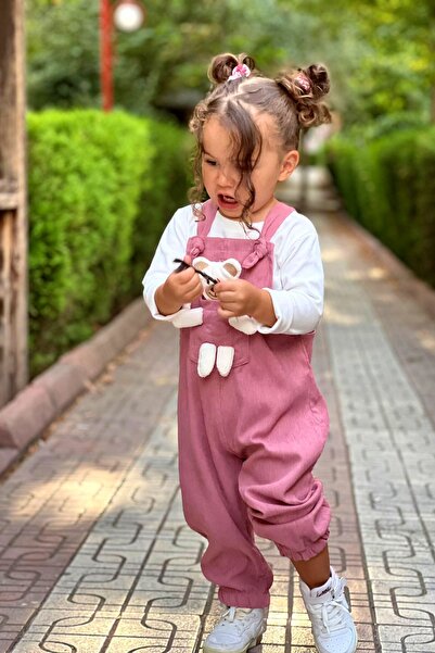 Pollito Unisex Boy Çizgi Fitilli Gül Kurusu Teddy Oyuncaklı 2'li Salopet