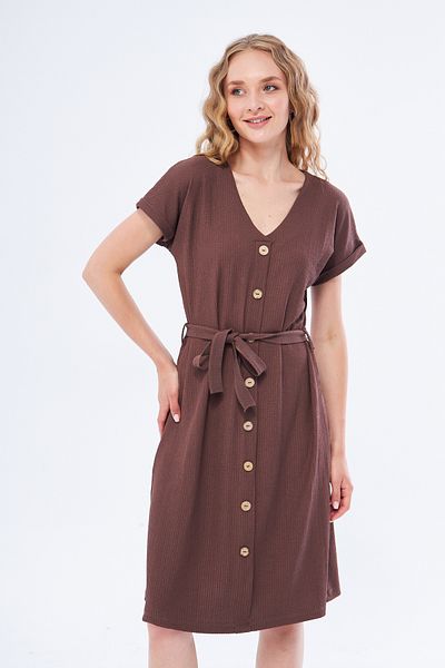 Moda Işık Κοντό φόρεμα με κουμπιά σε καφέ χρώμα