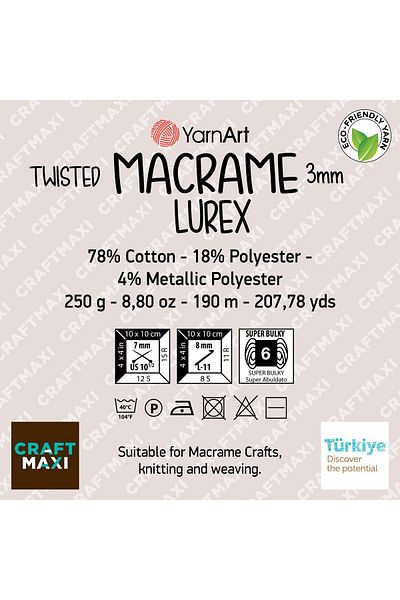 Yarnart Yarn Art Twisted Macrame 3 Mm Lurex - Glitter Macrame Πλεκτό Χέρι Μπεζ -753