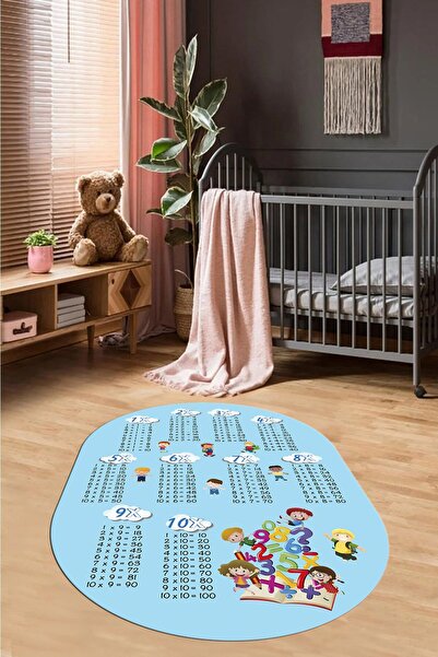 EY HOME Dijital Kaymaz Taban Yıkanabilir Çarpım Tablosu Desenli Oval Çocuk Od...