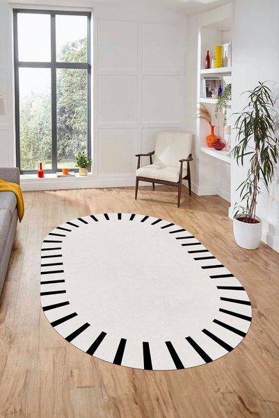 EY HOME Şık Tasarım Yıkanabilir Kaymaz Taban Çerçeveli Yolluk Mutfak Oval Sal...