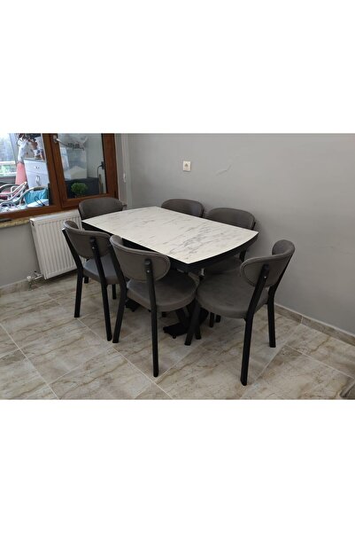 ELEN HOME Yemek Masası Mutfak Masası 6 Kişilik ( AÇILIR MASA )Masa Sandalye M...
