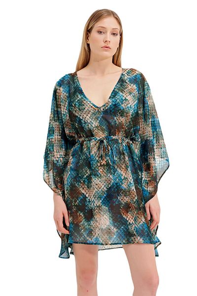 ZEKİ V-neck Clever Patterned Short Dress