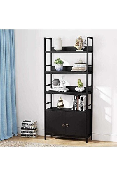 Zizuva Tasarım Dolaplı Siyah Kitaplık Modeli