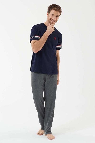 U.S. Polo Assn. Set de pijamale cu plăcuță bleumarin pentru bărbați