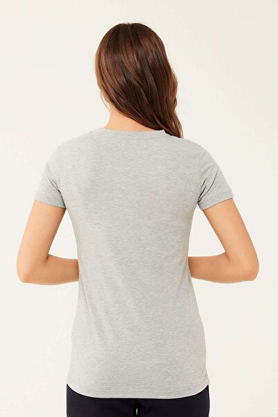 U.S. Polo Assn. Women's Licensed Uspa Gray Melange Cotton Short Sleeve V-Neck T-Shirt