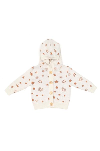Baboo Patterned Organic Cotton Hooded Baby and Kids Cardigan - Cream