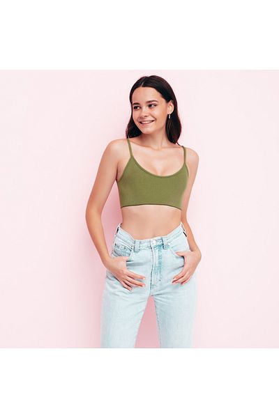 Tam12den Home Ribbed Cotton Knitted Short Crop Singlet with Rope Strap 40 cm