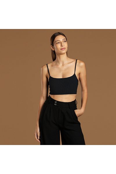 Tam12den Home Ribbed Cotton Knitted Short Crop Singlet with Rope Strap 40 cm