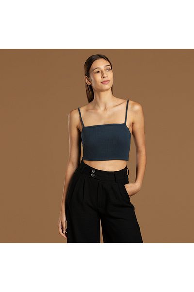 Tam12den Home Ribbed Cotton Knitted Short Crop Singlet with Rope Strap 40 cm
