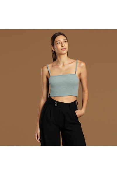 Tam12den Home Ribbed Cotton Knitted Short Crop Singlet with Rope Strap 40 cm