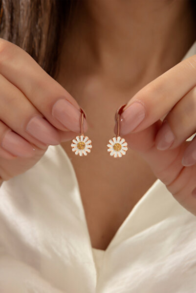 Else Silver 925 Ayar Gümüş Mineli Papatya Çocuk Küpesi