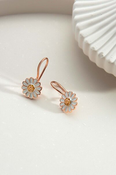 Else Silver 925 Ayar Gümüş Mineli Papatya Çocuk Küpesi